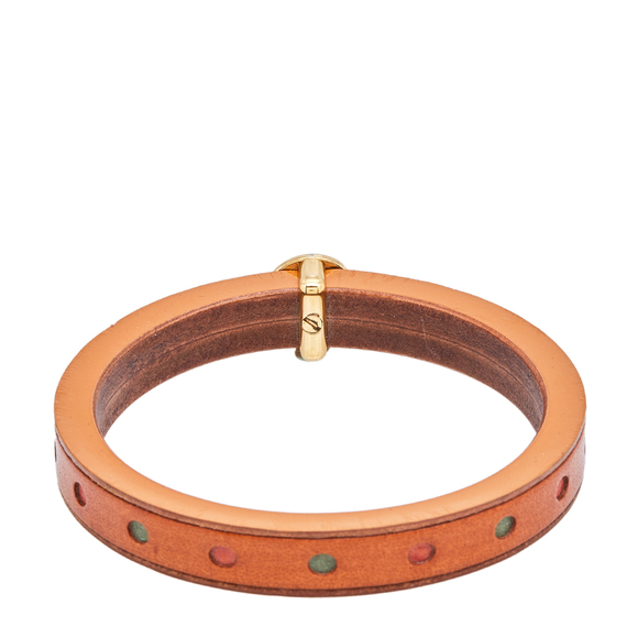 FENDI Wood Leather Multi Color Gold Tone Metal Bangle Bracelet - Picture 6 of 8